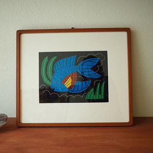 mola art frame (fish /aqua L)